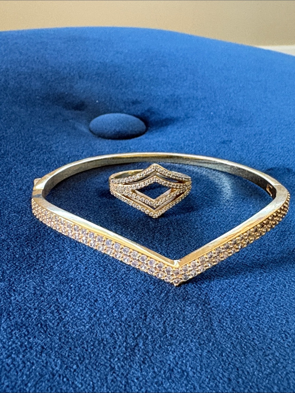 Gold-Tone Pave Chevron Necklace and Ring Set - Women's Jewelry